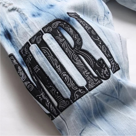 AMIRI Distressed Bandana Tie-Dye Denim Jeans Men’s Size 32 Black Star Patch - Picture 4 of 14